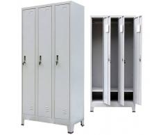 vidaXL Armario taquilla con 3 compartimentos acero 90x45x180 cm gris