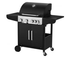 QLIMA Barbacoa a gas con cuatro quemadores y quemador lateral
