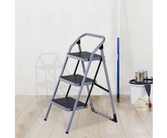 HOMCOM Escalera Plegable de Acero Taburete Escabel Base Antideslizante Tijera 2