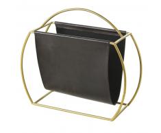 Revistero de piel de cabra negra y metal dorado