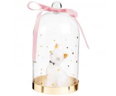 Vela gato blanco bajo campana de cristal