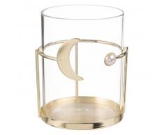 Candelabro de cristal en soporte de metal dorado con motivo de luna