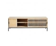 Mueble de TV con 2 puertas de mango macizo y mimbre Helios