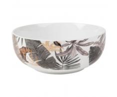 Ensaladera de porcelana blanca con estampado de jungla