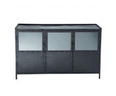 Aparador industrial con vitrina de metal negro An. 130 cm Edison