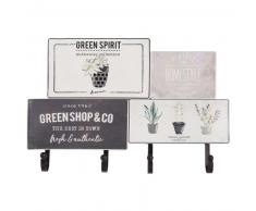 Colgador con 4 ganchos de metal con estampado vegetal