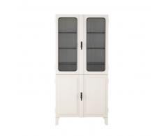 Vitrina de 4 puertas de pino blanco y vidrio templado ondulado Medic