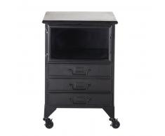 Mesa auxiliar con 3 cajones de metal negro