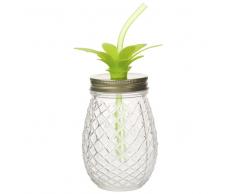 Tarro de cristal en forma de piña con pajita