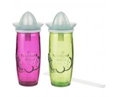2 exprimidores de cítricos de cristal rosa y verde