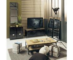 Mueble de TV industrial con ruedas de metal y abeto Wayne