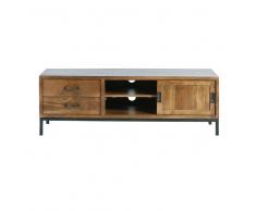 Mueble de TV con 1 puerta y 2 cajones de mango macizo y metal negro Hipster