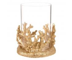 Candelabro coral de cristal y resina dorada