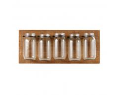 Soporte de pared de abeto con 5 tarros de cristal