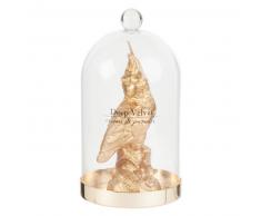 Vela loro en tarro de cristal dorado bajo campana de cristal
