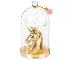 Vela unicornio dorado bajo campana de cristal