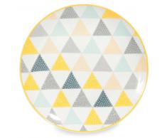 Plato llano de porcelana blanca con triángulos LEMON