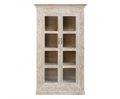 Vitrina esculpida con 2 puertas de mango macizo blanqueado Pushkar