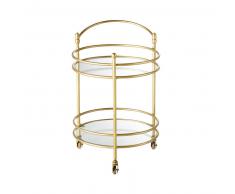 Mesa auxiliar con ruedas de cristal y metal dorado