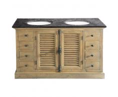 Mueble de doble lavabo de pino reciclado y piedra azul antracita Persiennes