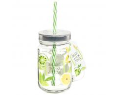 Tarro con pajita de cristal DETOX
