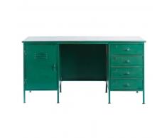 Escritorio industrial con 1 puerta y 4 cajones de metal verde Nino