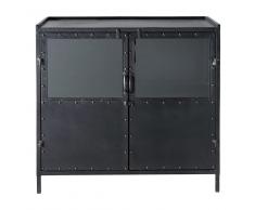 Aparador industrial con vitrina de metal negro An. 87 cm Edison