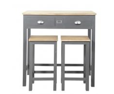 Mesa de comedor alta + 2 taburetes de madera An. 90 cm Chablis