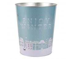 Papelera de metal azul con motivos decorativos