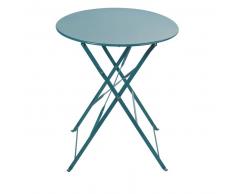 Mesa de jardín plegable de metal azul pato para 2 personas D.58 Guinguette
