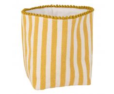Cesta de pan de algodón amarillo y blanco con motivos decorativos de rayas