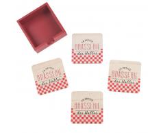 Posavasos de pino estampado con soporte rojo