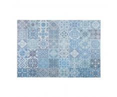 Alfombra de tela con motivos de azulejos de cemento azules 155x230 cm CAPRI