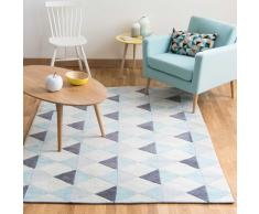 Alfombra de pelos cortos azul con motivos gráficos 140x200