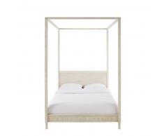 Cama con dosel de 140x190 de pino blanco roto Zen Market