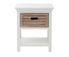 Mesita de noche con cajón de madera blanca Ouessant