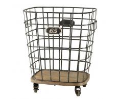 Cesto con ruedas de metal y madera Al. 67 cm MANUFACTURE