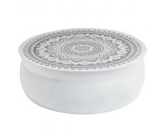 Mesa baja de aluminio martillado blanco con motivos plateados Mandala