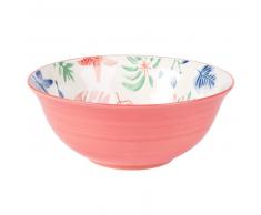 Ensaladera de loza rosa y blanca con estampado