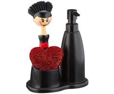 Vigar Dolls - Set fregadero con dispensador de jabÃ³n, estropajo en forma de corazÃ³n y cepillo para lavar los platos, plÃ¡stico, color negro y rojo