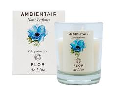 Ambientair Home Perfume. Vela aromática Flor de Lino, ambientador de lino, Vela aromática para casa, Aromaterapia, Vela en vaso de cristal para interiores. Duración 30 horas.