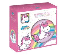 Juego de desayuno de unicornio de 3 piezas con plato, cuenco y taza, vajilla infantil de porcelana apta para lavavajillas y microondas