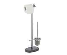 WENKO Set de accesorios de pie para inodoro Puro, portarrollos y escobillero con base firme de poliresina con apariencia de granito, escobilla con tapa flexible, 29 x 72 x 15,5 cm, antracita