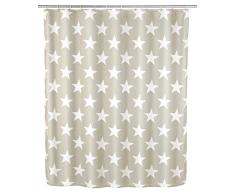 WENKO Cortina de ducha Stella taupe antimoho - Antibacteriana, lavable, con 12 anillos para cortina de ducha, PoliÃ©ster, 180 x 200 cm, Taupe