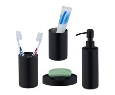 Relaxdays de-baÃ±o-accesorios-4-piezas Set de BaÃ±o Accesorios, Juego 4 Piezas Acero Inoxidable, Jabonera, Soportes, Vaso, Dispensador JabÃ³n, Negro