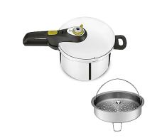 Tefal Olla Express Secure 5 Neo 8 L - Con 5 Sistemas Seguridad, 2 Modos de CocciÃ³n, Indicador de PresiÃ³n, Cierre y Apertura FÃ¡cil, Acero Inoxidable + cestillo