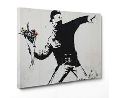 Conkrea Cuadro sobre lienzo - enmarcado - Listo para colgar - Banksy - Arte Street Art - Lanzador de flores - 30 x 40 cm - Sin marco - (cod.1644)