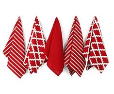Penguin Home - Juego de 5 Toallas de tÃ© 100% algodÃ³n - Suave - Duradero - DiseÃ±o Elegante en Rojo con mÃºltiples Patrones - Lavable a mÃ¡quina - 65 x 45 cm