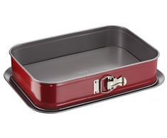 Tefal Delibake J1640514 Molde 34x24 cm, Forma Rectangular Desmontable y con Gran Fondo, Revestimiento Antiadherente, fácil desmonte, de Acero al Carbono, con Grosor 3/10, Steel, Rojo, 36 cm