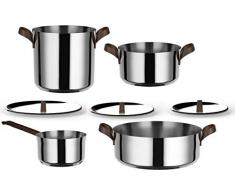 Alessi Edo Set De Ollas, Mangos en Acero Inoxidable 18/10 con Revestimiento en PVD, 7 Piezas, Steel, marrÃ³n